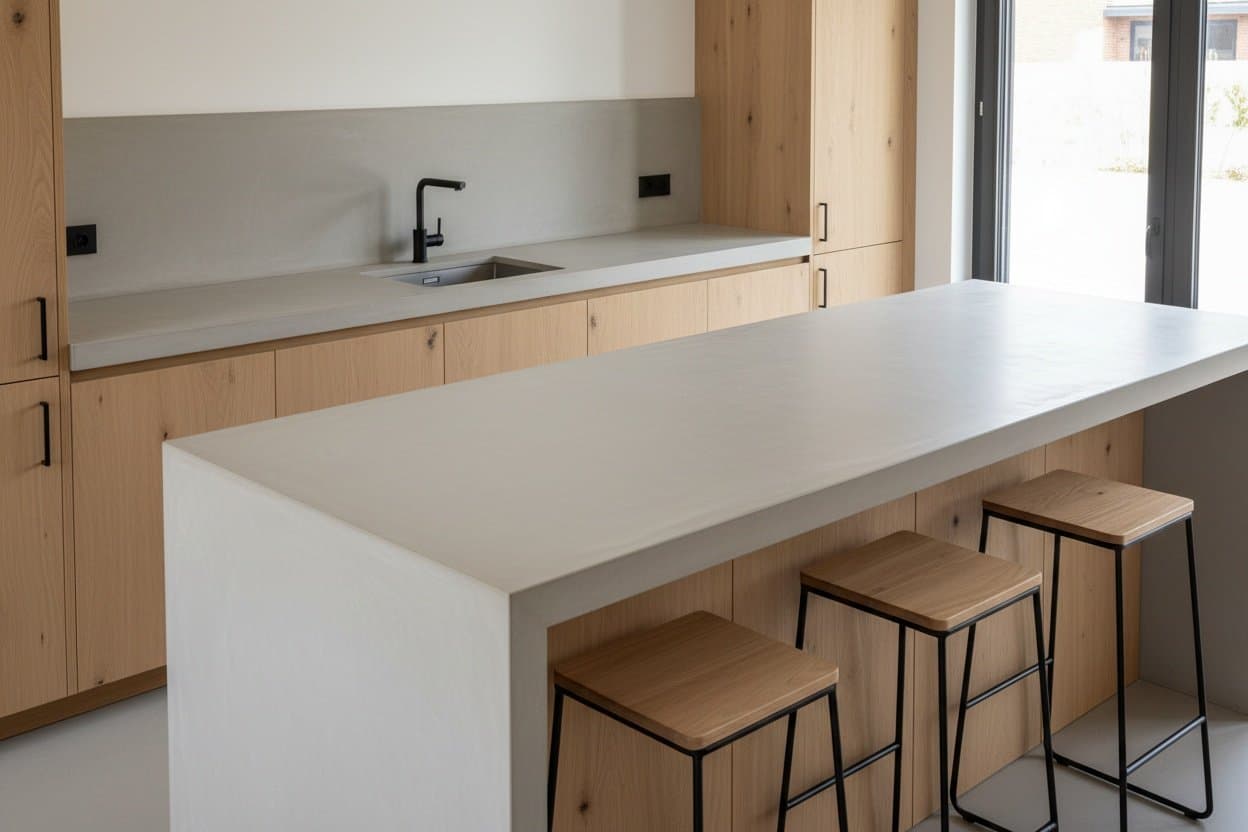 Béton ciré pour plan de travail et crédence de cuisine à Nancy